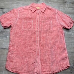Trevero Shirt Mens Large Coral Red 100% Linen Short Sleeve Button Down Casual